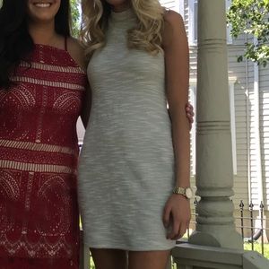 Gray and white turtleneck dress